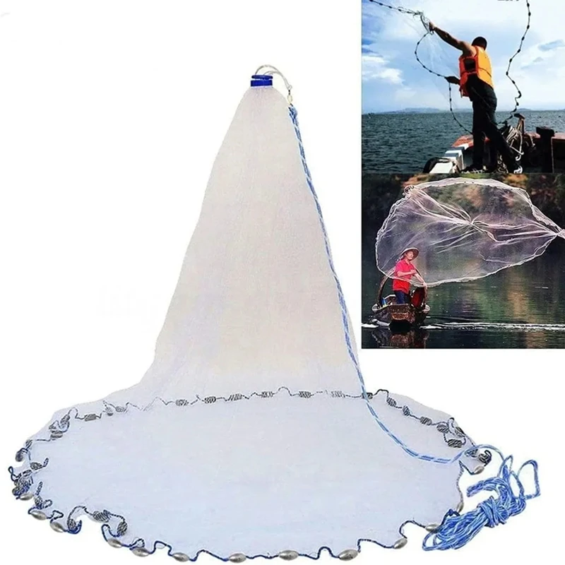 

6A-Saltwater Fishing Cast Net For Bait Trap Fish 4/5/6 Ft Radius Casting Nets With Heavy Duty Zinc Sinker Weight