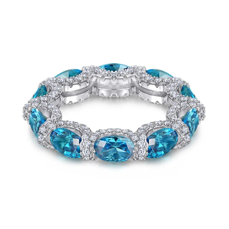 Apexelle Luxury Jewelry 925 Sterling Silver Ring Bands For Women Fashion Versatile Oval Blue Zircon Row Rings Fine Jewelry