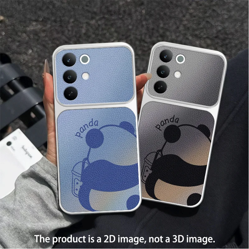 Large Window Case For Realme P4 P4x 4G Protective Cover Leather Texture Panda Pattern Painted