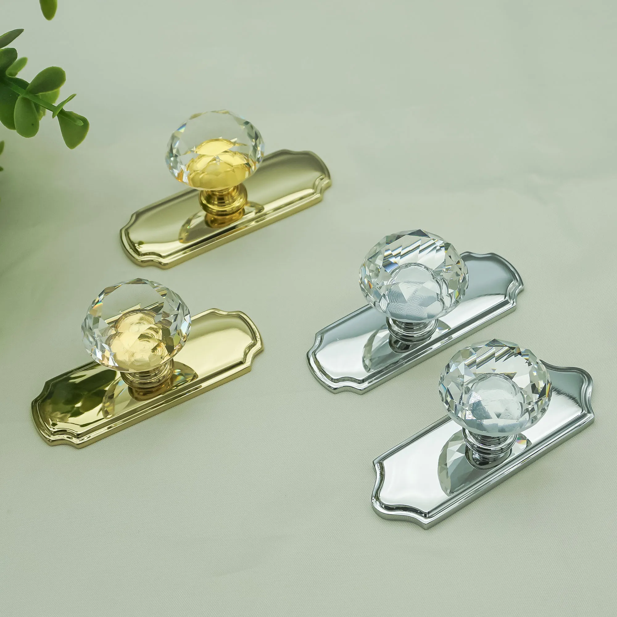 Brass Backplate with Knobs for Drawer Transparent Crystal Silver Gold Cabinet Handles Modern Wardrobe Pulls Furniture Hardware