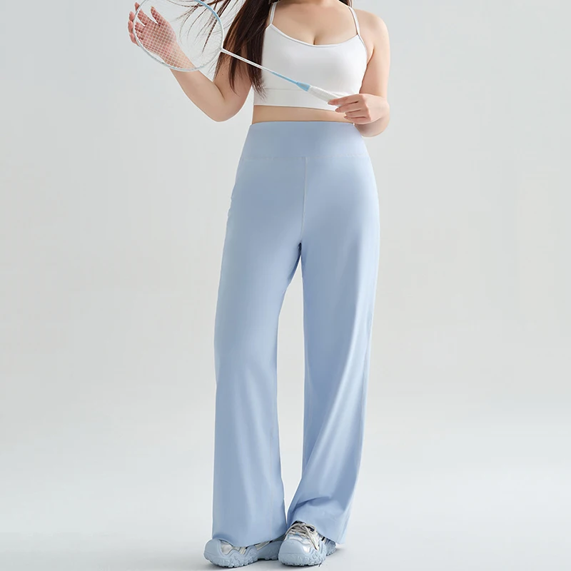 Pantaloni da yoga dritti a vita alta per donna Pantaloni larghi elastici in tinta unita tutti abbinati Pantaloni fitness sportivi tascabili da donna Mujer