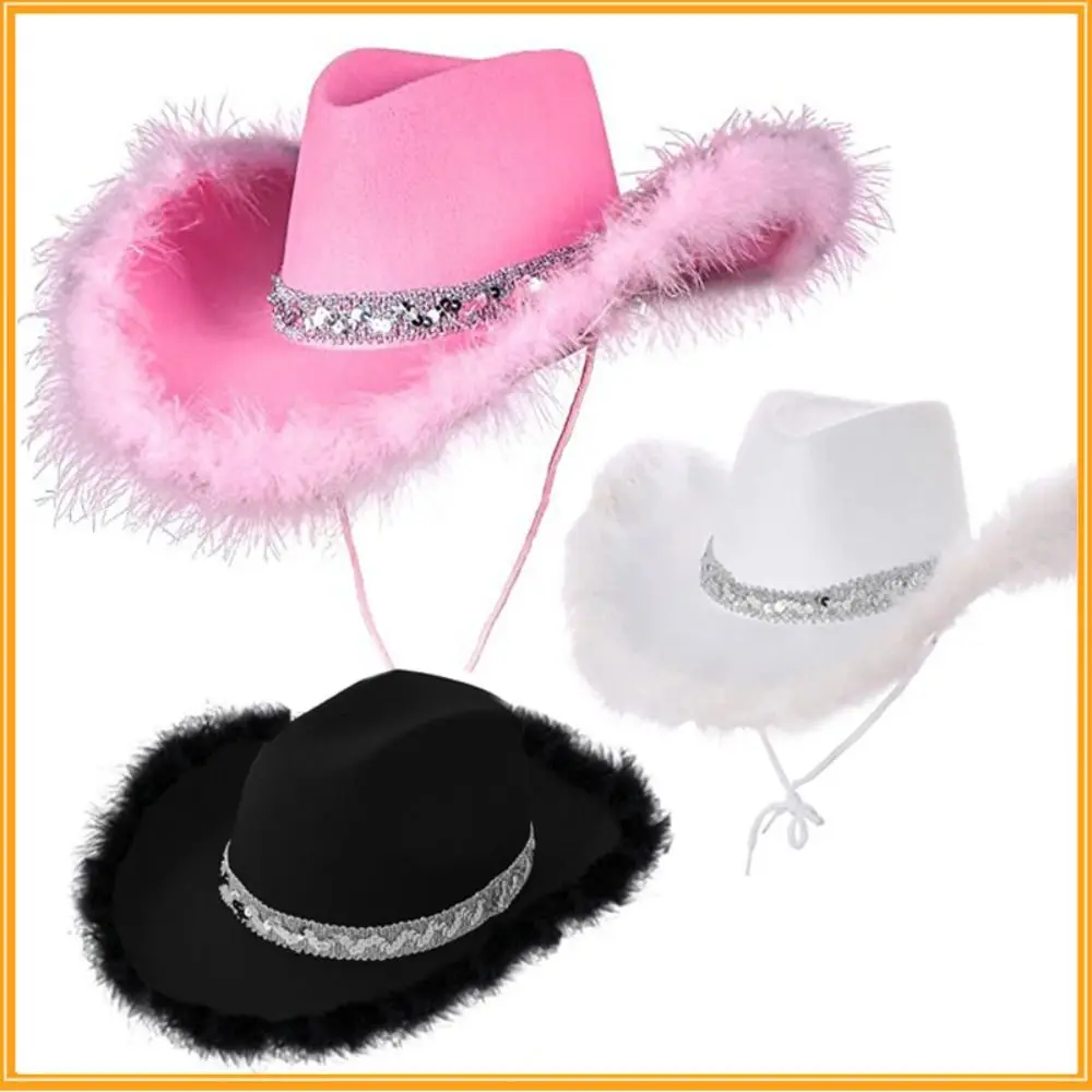 Fashion Women Costume Party Performance Cowboy Accessory Bachelorette Party Hat Cowboy Hat Sequin Cowgirl Hats Cowgirl Hat