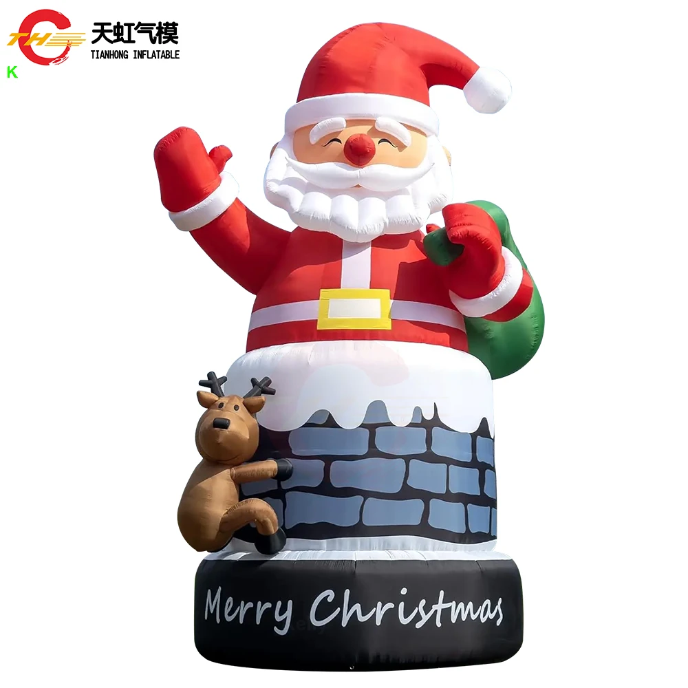 20ft Christmas Inflatable Santa Claus Outdoor Decor With Green Gift Bag Chimney Festival Bodyguard