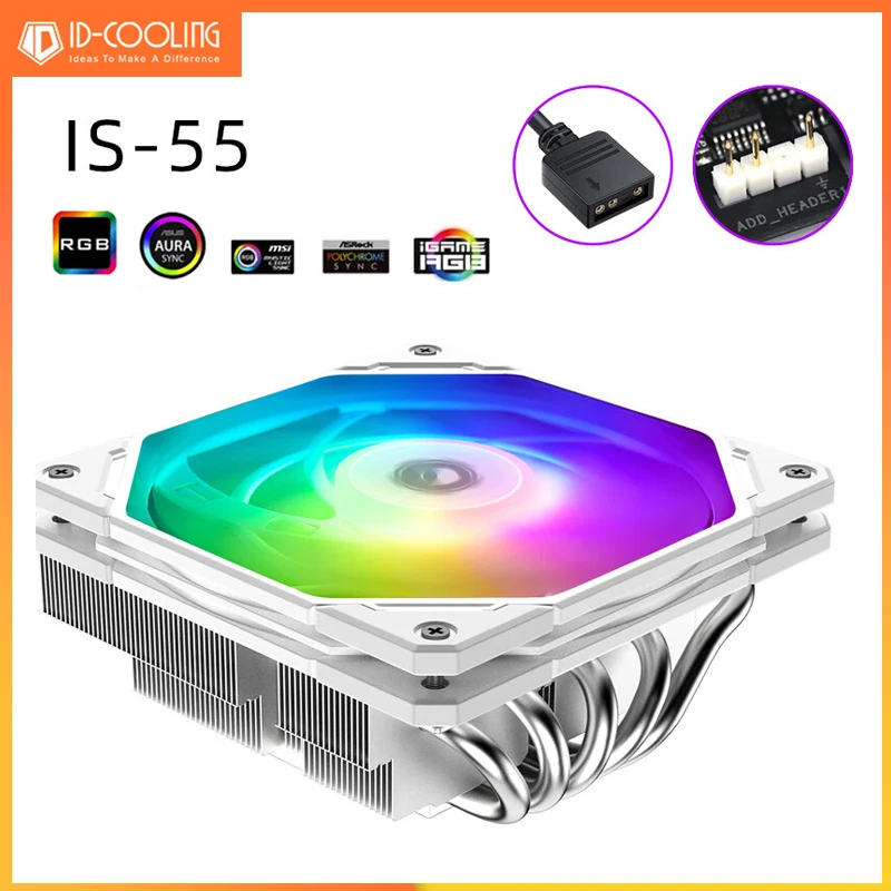 ID-COOLING IS-55 5 Heat Pipes CPU Cooler Radiator 120MM Fan ARGB Low Profile Air Cooler For LGA1700/1200/115x Ryzen AM4 AM5