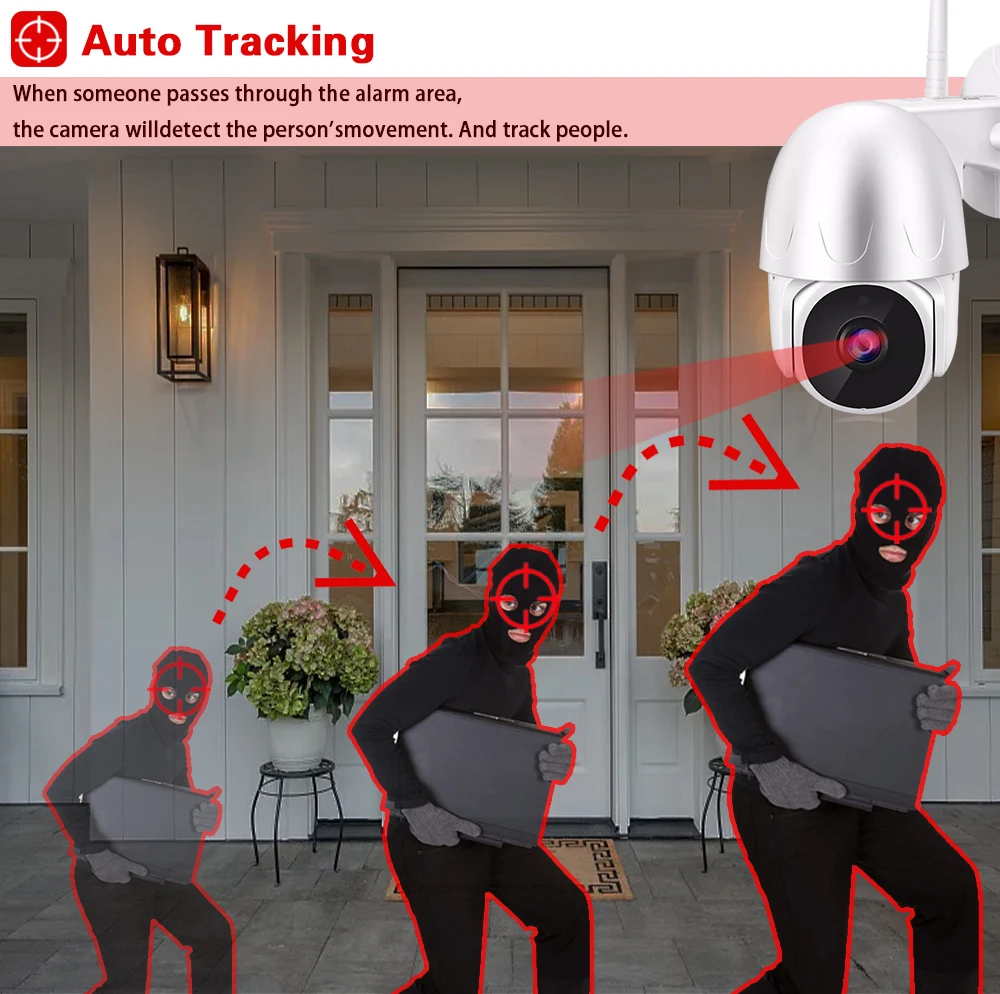 Cámara IP inalámbrica de 5MP, dispositivo de seguridad inteligente para exteriores, con seguimiento automático, detección humana, WIFI, CCTV, Tuya, 5V