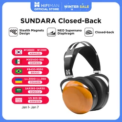 HIFIMAN SUNDARA Closed-Back Over-Ear Planar Magnetic Wired Hi-Fi Headphones with Stealth Magnet Design, Wood Ear Cups