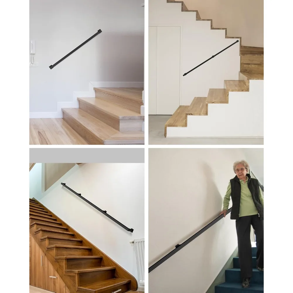 درابزين أنبوبي مربع أسود من الدرجة الصناعية - درابزين سلالم مثبت على الحائط بسعة 440 رطل للاستخدام الداخلي #5