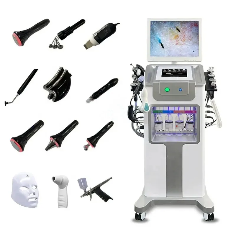 New Updated 12 In 1 Hydra Peel Skin Management Machine Water Peeling Skin Lifting Facial Oxygen Skin Detection Hydra Spa Machine