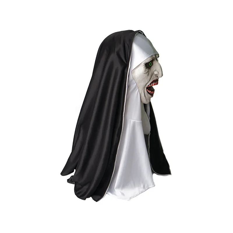 Soul Summoning Sister The Horror Scary Nun Latex Mask Halloween Makeup Masks Trick Ghost Face Scary Headcover with Headpiece