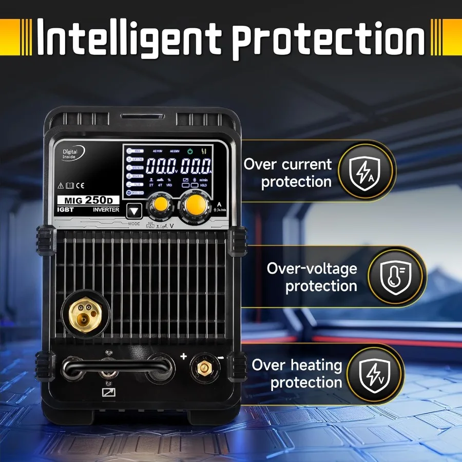 250A MIG Welder 6 in 1 Multiprocess Welding Machine for Aluminum Gas MIG Gasless Flux Core Spool Gun Lift TIG Stick Welding 220
