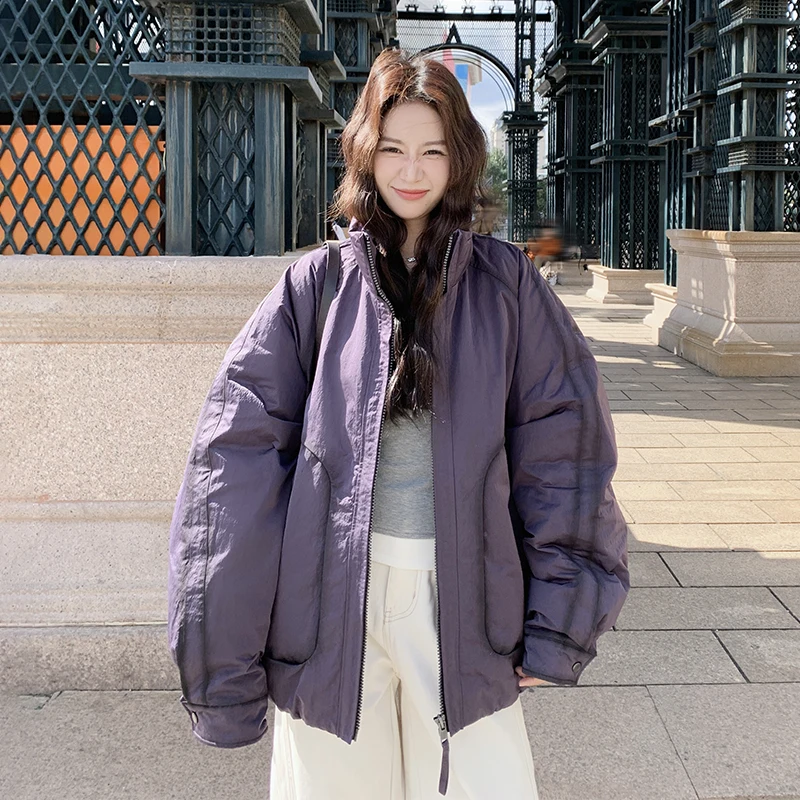 

Korean Sle Purple Stand Collar ort down Jaet Women's Winter New Thiened Super Cute 90 Du down Bread Coat