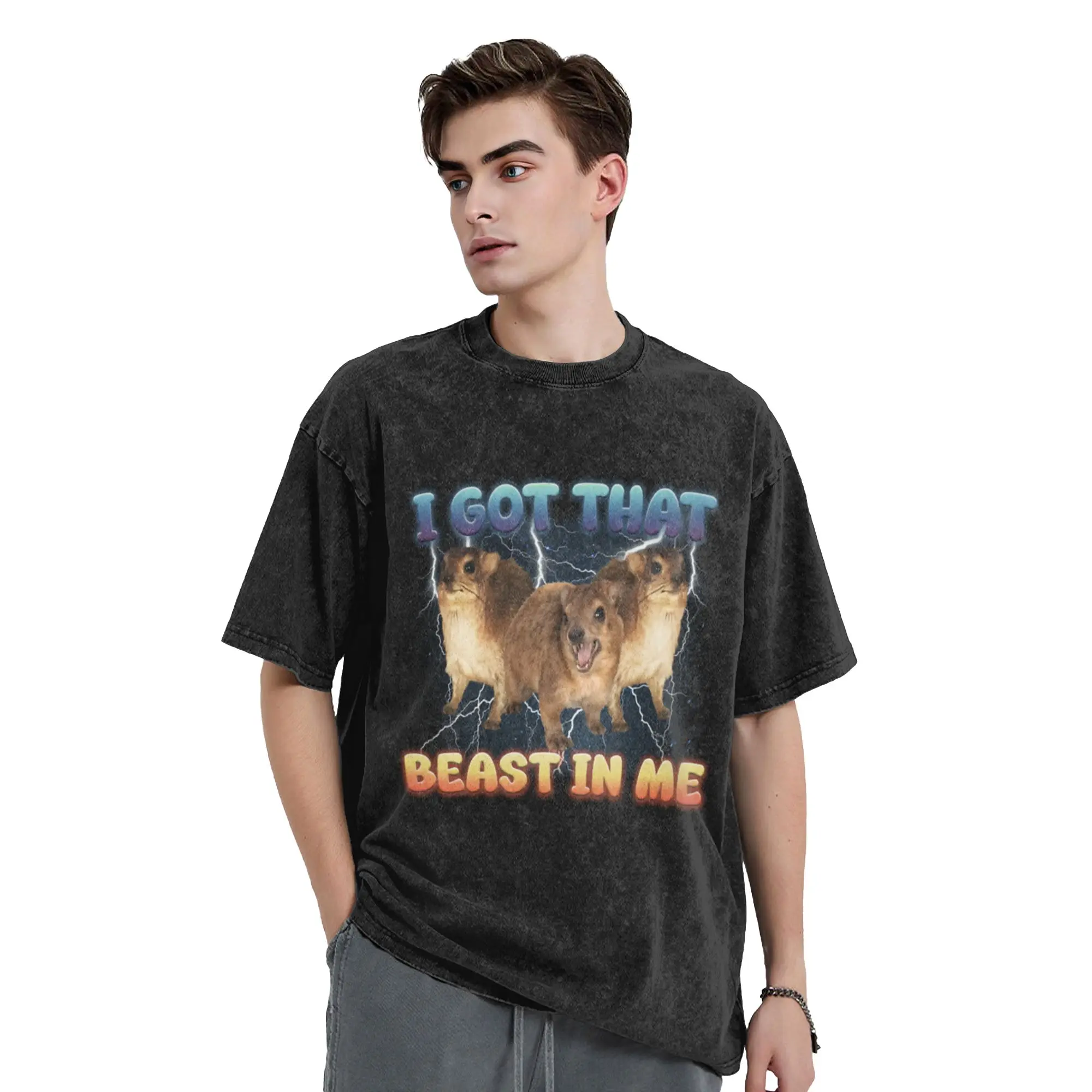 Funny Rock Hyrax Dank Meme Silly Joke Classic Stylish A Washed T Shirt Men's Women's Oversized Cotton Tees Tops