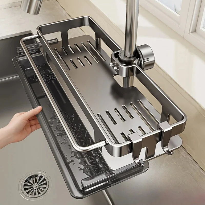 

Сушилка для посуды над раковиной — складной органайзер для дозатора мыла, щеток и инструментов, нержавеющая сталь