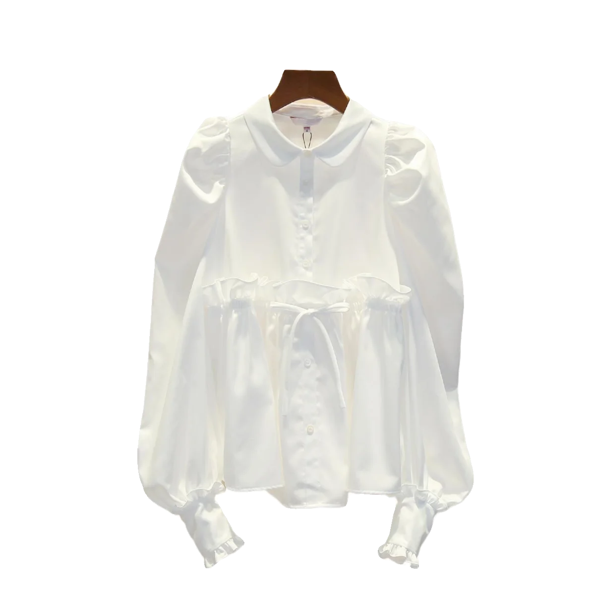 

French Sle Loose Fit irt Women's Premium Court Sle Doll Collar Waist Cinched Bubble Sve Hemmed Blouse Spring 2024