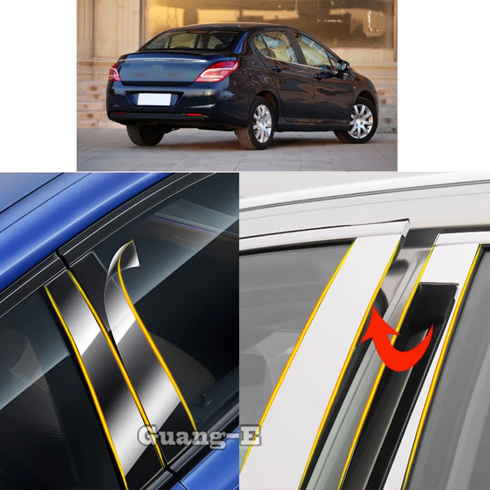 

Накладки на стойки дверей (зеркала) из ТПУ/глянцевого пластика для Peugeot 308 2012-2015, молдинги на окна, аксессуары