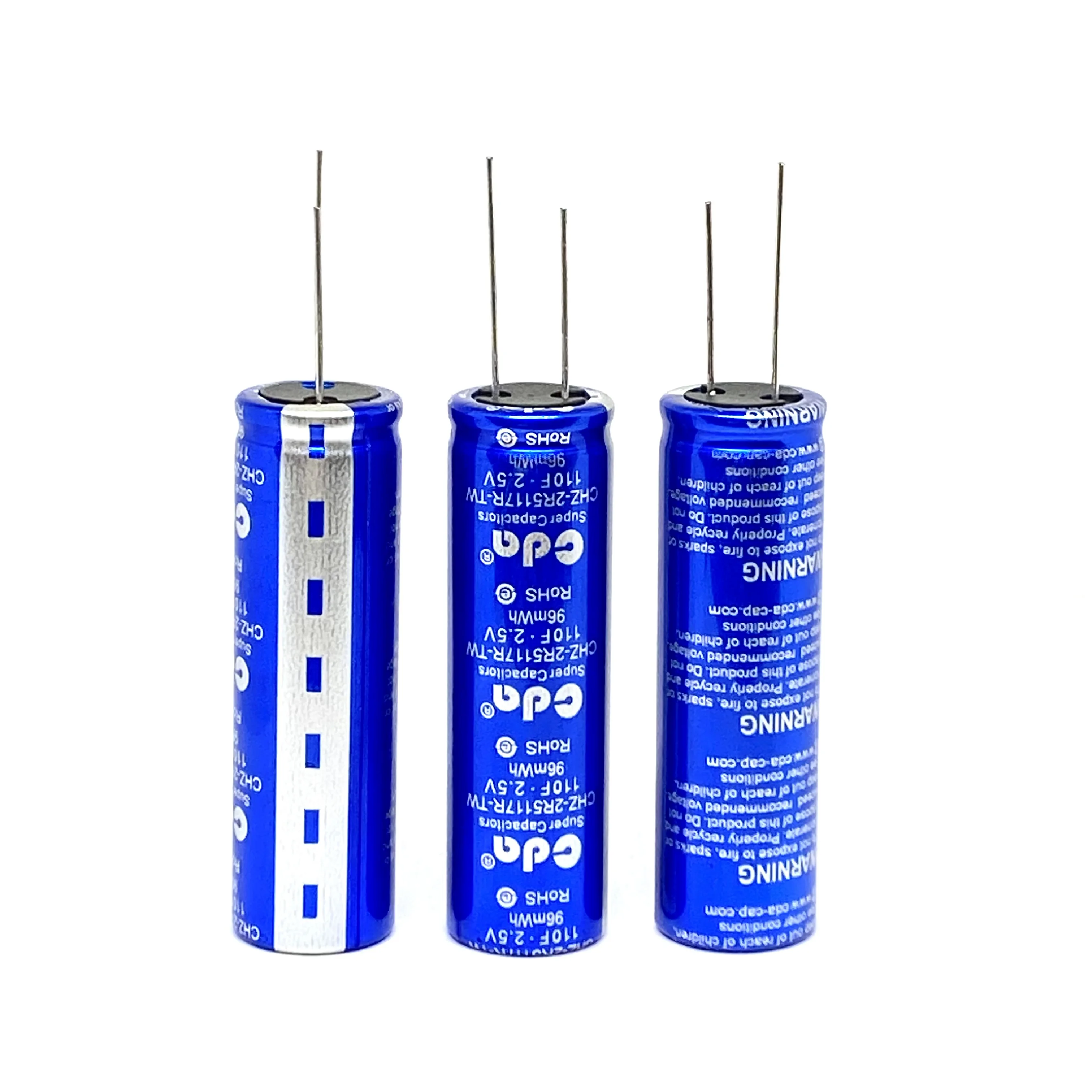 Capacitores super CDA, 2.5V, 110F, CHZ-2R5117R-TW, Capacitor Farad, 18x60mm