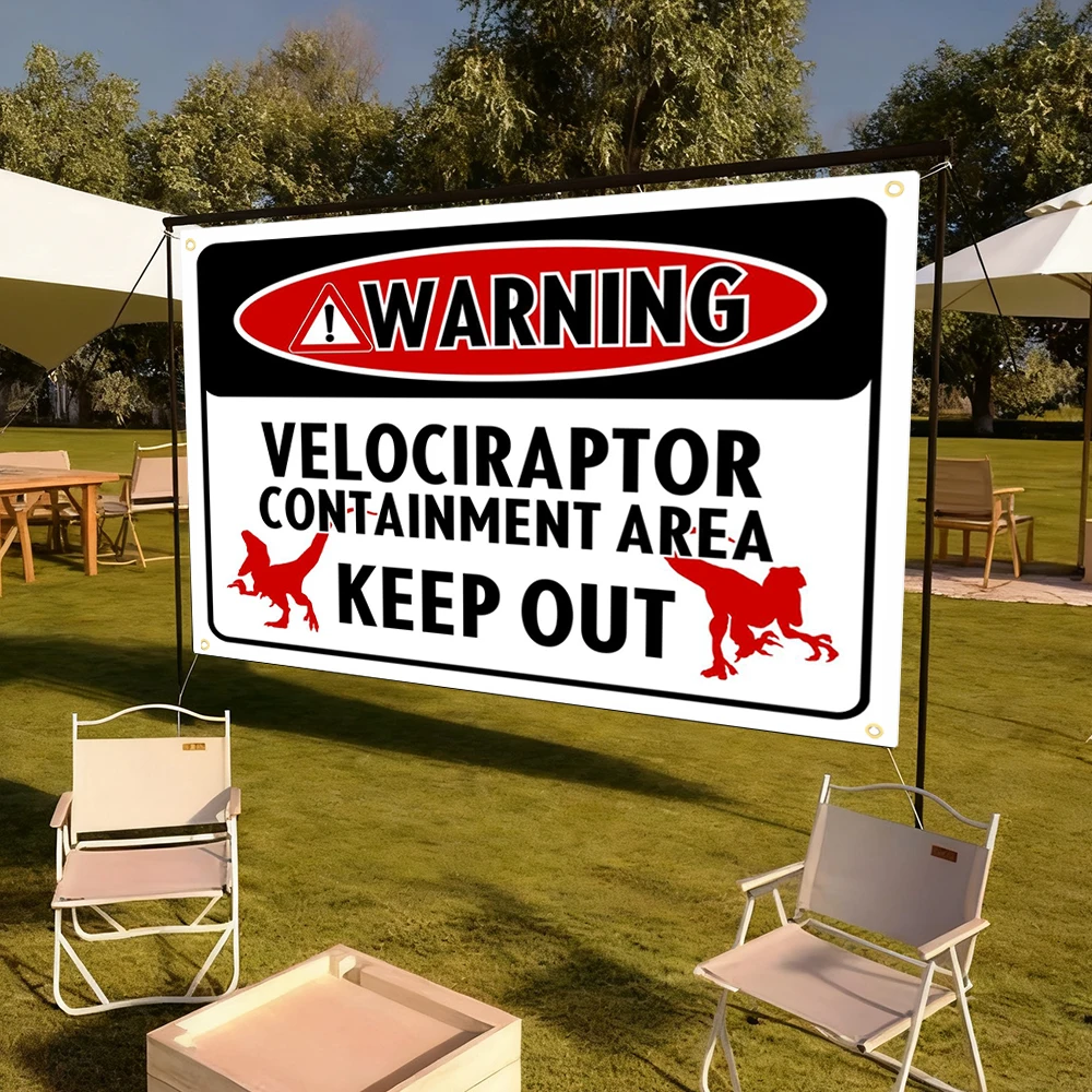 Dinosaur Flag Danger Velociraptor Containment Tapestry Wall Man Cave Decoration Digital Printing Indoor Outdoor Decor 4 Holes