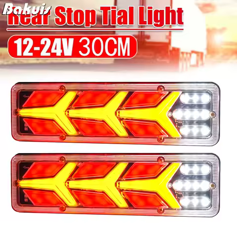 2x 30cm LED Truck Rear Tail Light Trailer Lorry Bus Caravan Signal Lights Tail Rear Stop Brake Reverse Indicator 12-24v