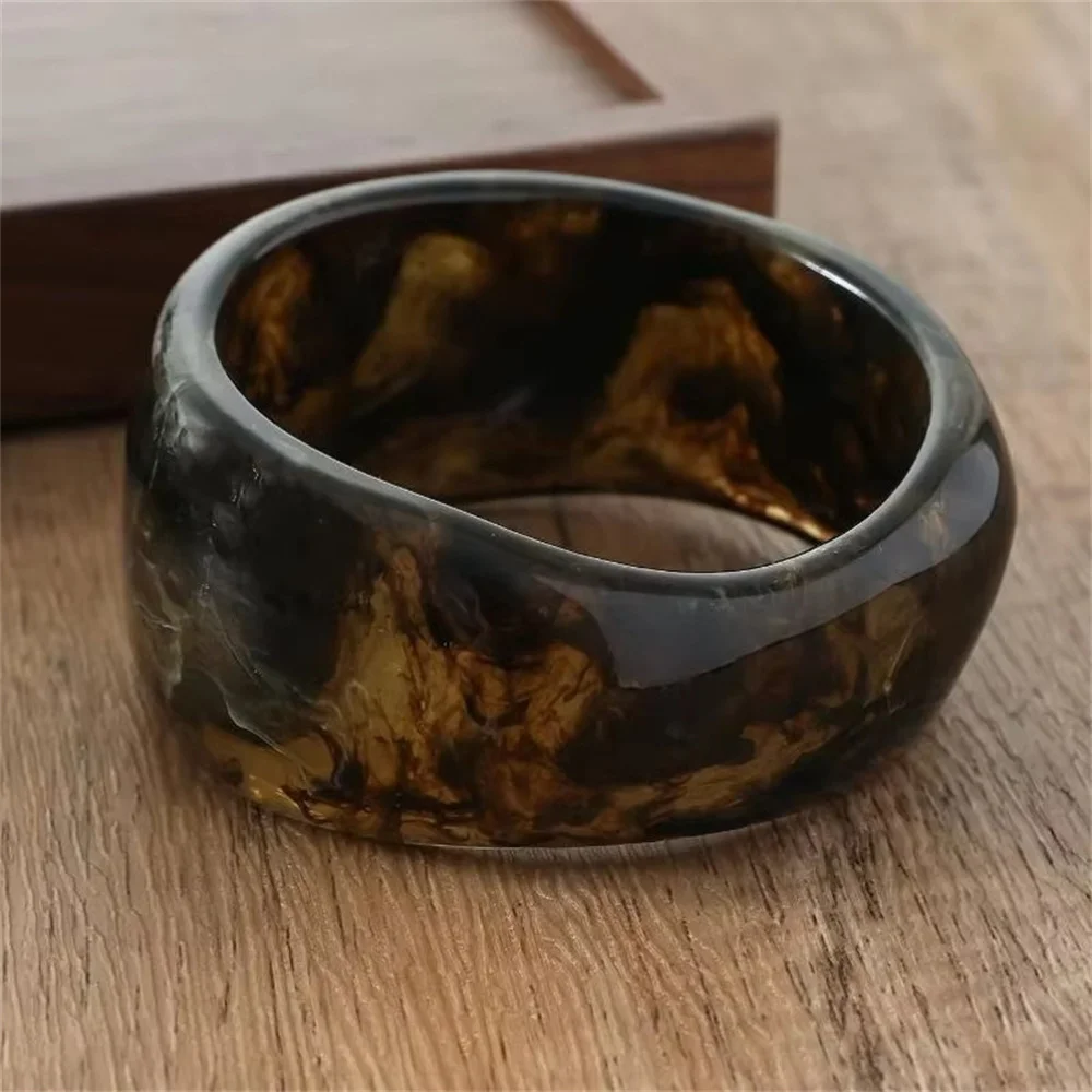 2025 Vintage Punk Brown Coffee Thick Resin Acrylic Smudging Bangles Geometric Irregular Bangle Bracelets For Women Men Jewelry