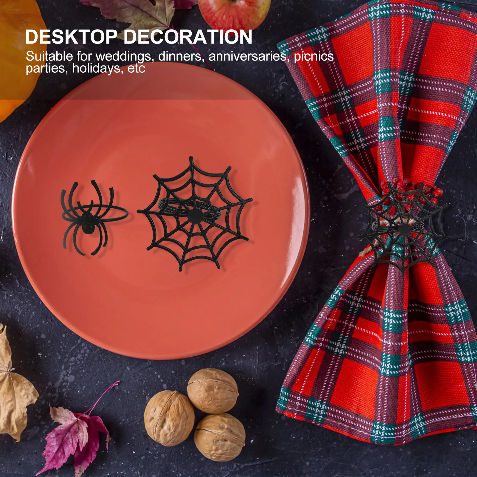 8Pcs Spider Web Napkin Rings Halloween Decoration Set Black Exquisite Table Ring for Party Dinner Wedding Thanksgiving Birthday
