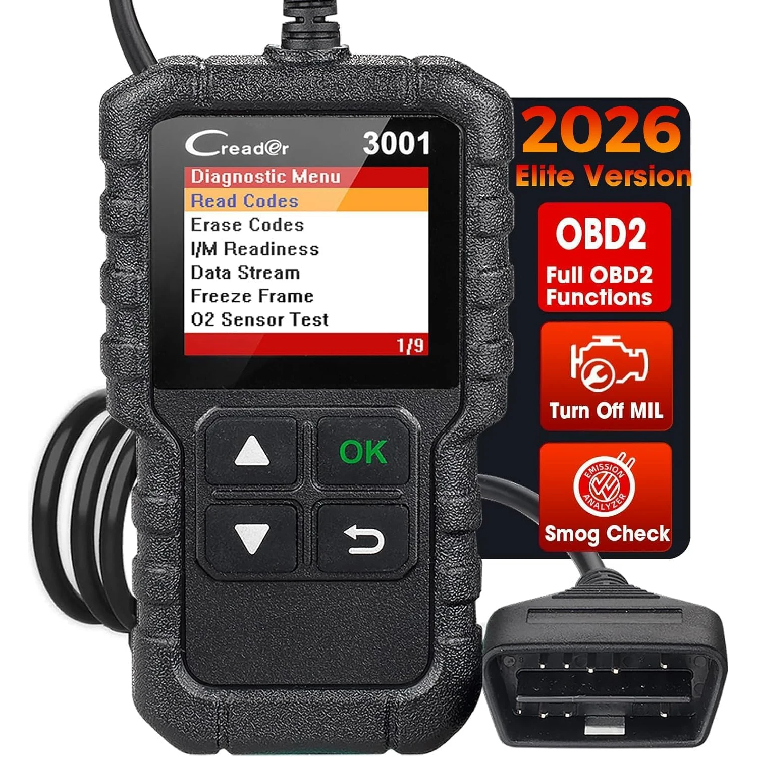 LAUNCH Creader 3001 Lecteur de codes OBD2, Lecteur de codes de panne moteur Mode 6 Outil de diagnostic CAN pour toutes les voitures compatibles OBDII
