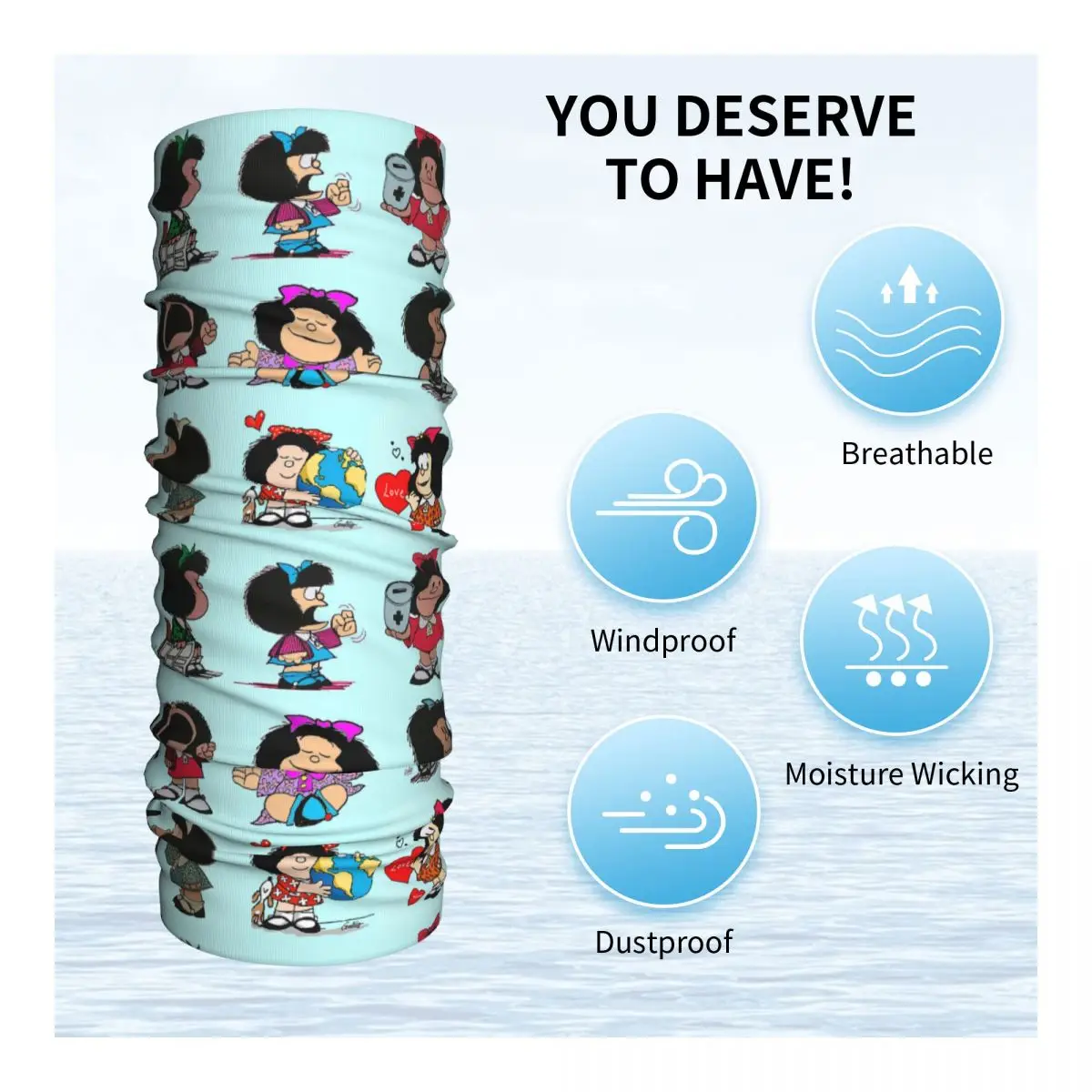 Cartoon Mafalda Funny Meme Bandana Winter Neck Warmer Women Windproof Wrap Face Scarf for Hiking Gaiter Headband