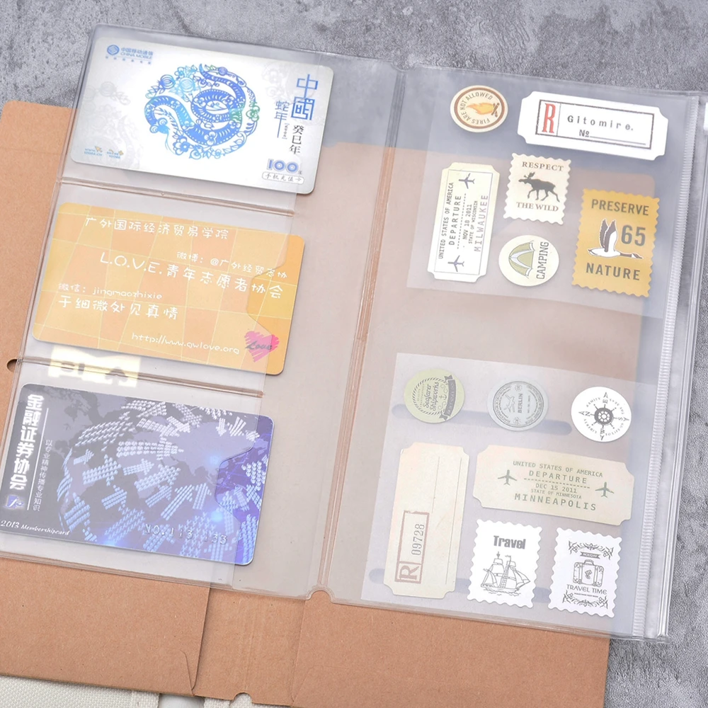 Bolsa de almacenamiento de PVC para cuaderno de viajero con bolsillo para tarjetas con cremallera Carpeta de pasaporte portátil de tamaño A5/padrão - 4 tamaños disponibles