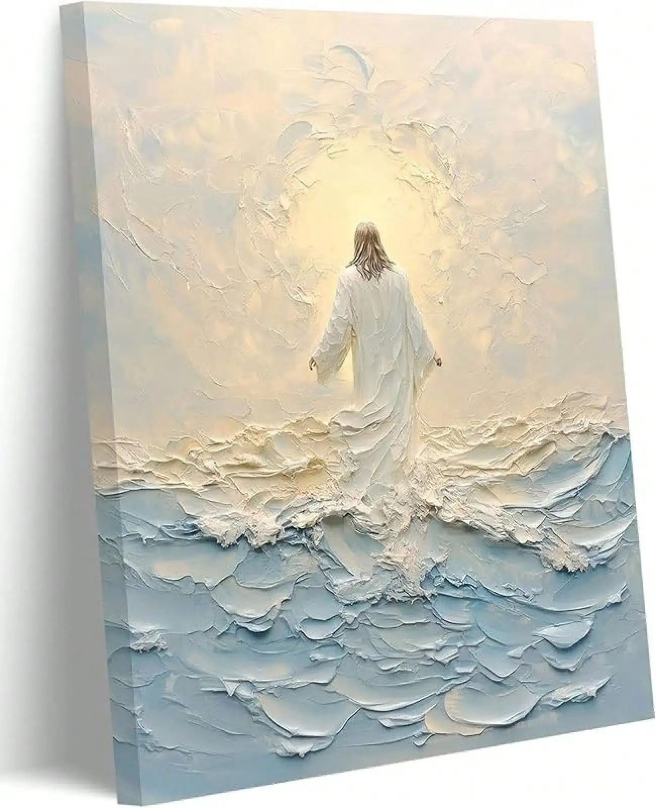 1Pc Wooden Frame Canvas Painting, The Canvas Wall Art Of Jesus Walking On Water, Christian Wall Decoration, 2D Flat Canvas Wall Art, Bedroom, Office, Living Room, Coffee Shop, Bar, Wall Decoration, Halloween, Christmas Gifts