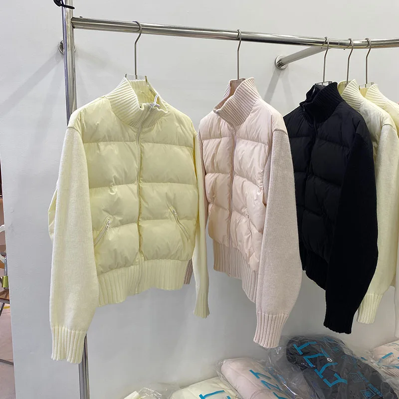 Korean Version Knitted Splicing Down Jacket Women's 2025 Autumn/Winter New Short Style 90 White Duck Down Vest Thin Coat