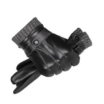 Inverno genuíno pele de carneiro luvas de couro dos homens quente veludo forrado dedo cheio touchscreen ao ar livre ciclismo condução luvas da motocicleta