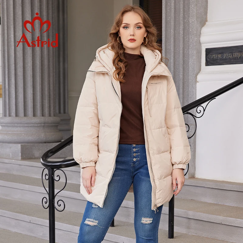 Astrid New Winter Clothes Women Loose Mid-Long Fashion Down Jacket Plus Size Women\'s Parka Hooded Simple Casual Quality Jackets