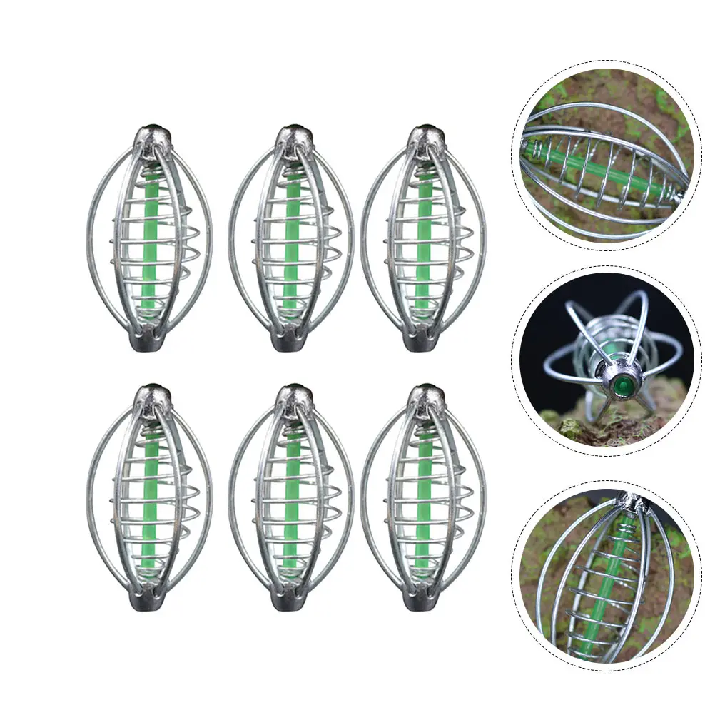 

6 Pcs Carp Feeder Stainless Steel Lures Cage Tackles Plastic Trap Baskets Outdoor Supply Crab Bait Cages Fish Accessorie