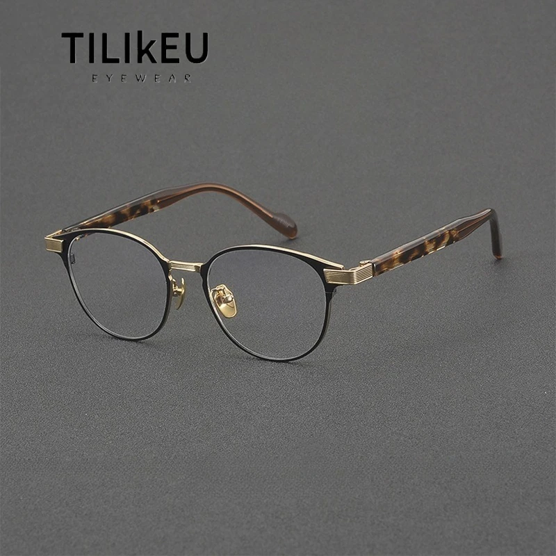 

145mm Women's Fashion Oval Small Frame Pure Titanium Glasses R-Type Elasticity Temples Comfort Full Rim Prescription Eyeglasses