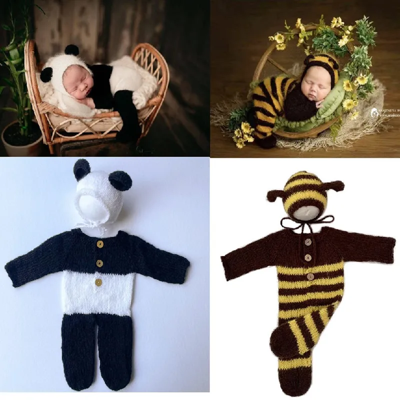 Newborn Photography Props  Baby Photoshoot Outfit Baby Annimal Cosplay Knitted Romper Bodysuit Photography Clothing