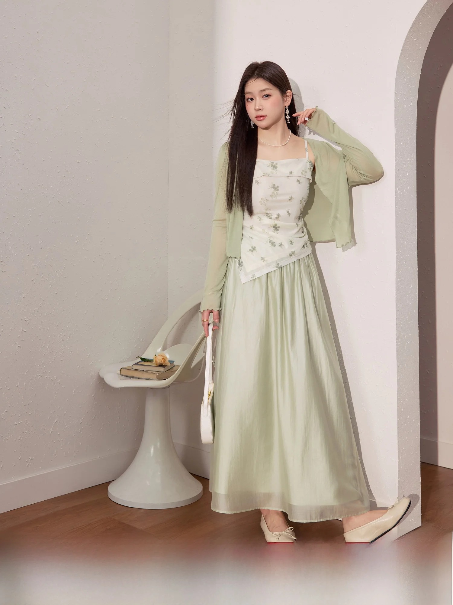 

Blue Language Large Size New Chinese Sle Printed Wrap Cardigan Summer New Arrival Silk f Skirt Set Lightweight V-Ne Lo...