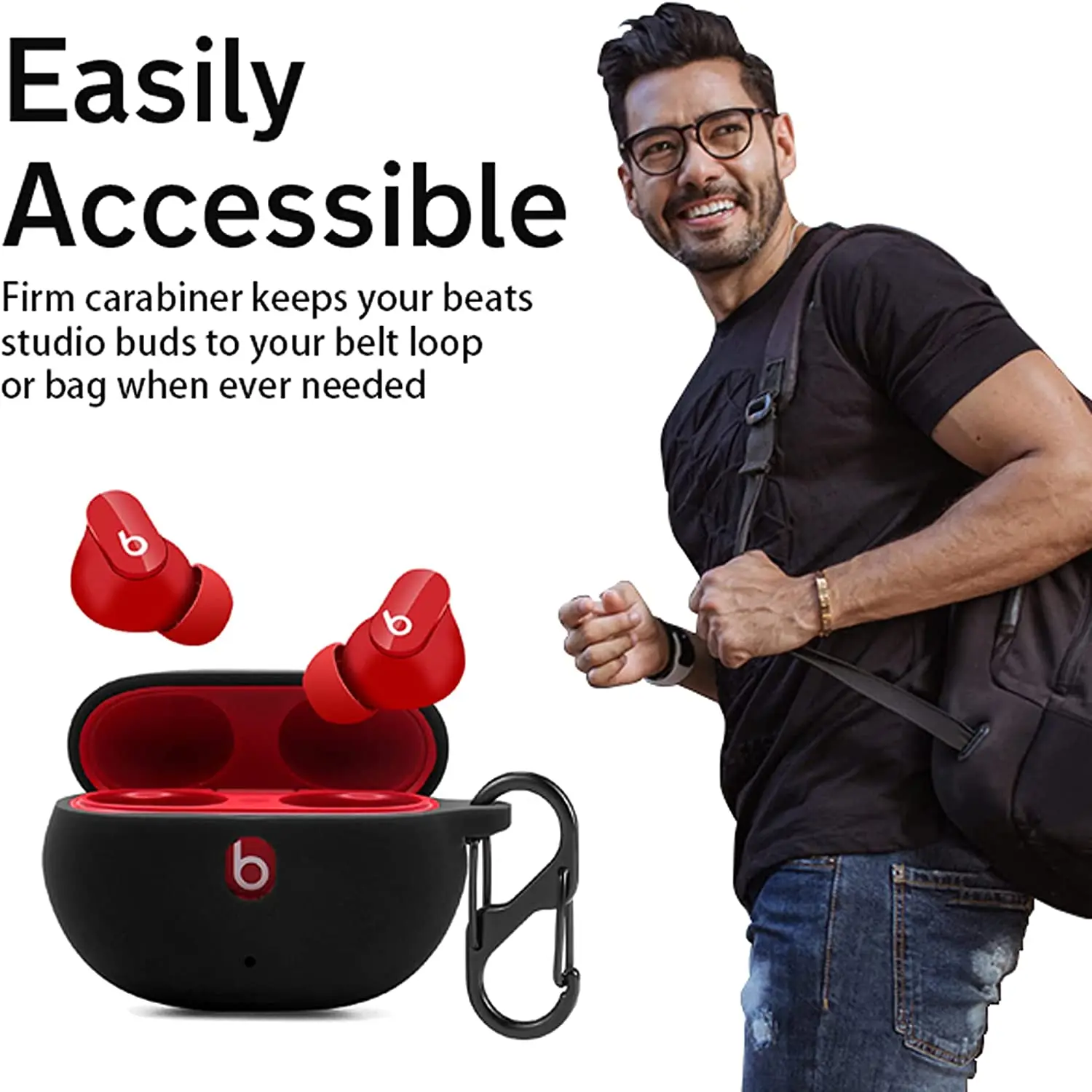 حافظة لهاتف Beats Studio Buds 2021 من السيليكون الناعم لحماية براعم الفتحات ملحقات سماعة الأذن مع سلسلة مفاتيح لبراعم الاستوديو