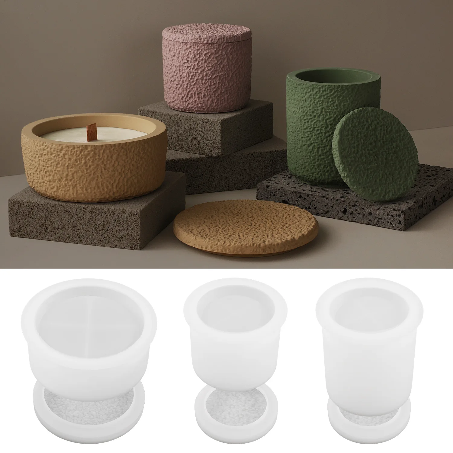 Round Candle Jar Silicone Mold DIY With Lid Jewelry Storage Box Craft Making Plaster Epoxy Resin Vase Casting Molds Home Decor