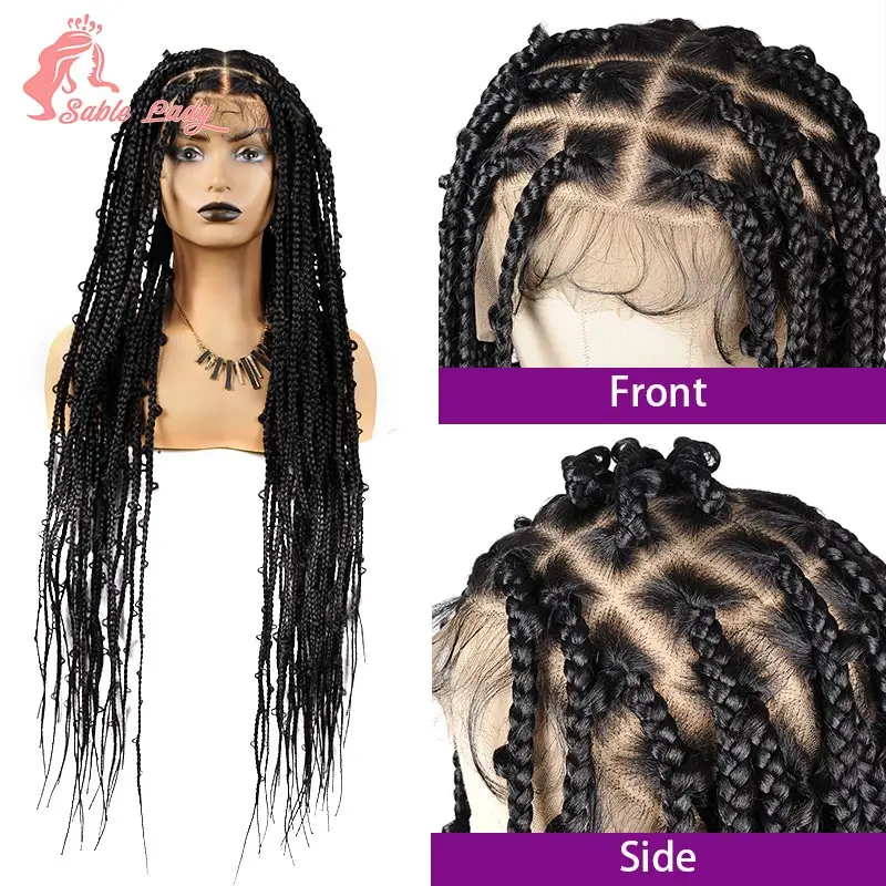 Peruca trançada completa do laço Jumbo para mulheres negras, sintético, borboleta Locs, Cornrow trançado perucas, Knotless, Faux Locs