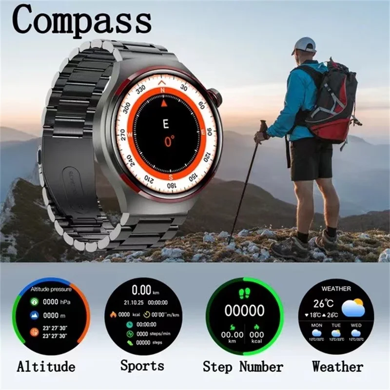 2024 New GPS Smart Watch 4 PRO Men Fitness Watch AMOLED Always Display HD Screen NFC BT Call Smartwatch Mens IP68 Waterproof