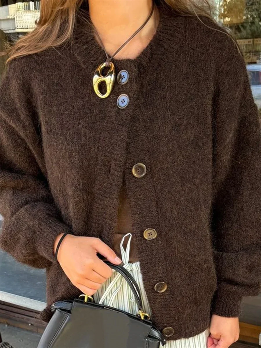 

Solid Color Knitwear Women's Sweater Autumn Winter Cardigan Long Sleeve O Neck Button Up Tops