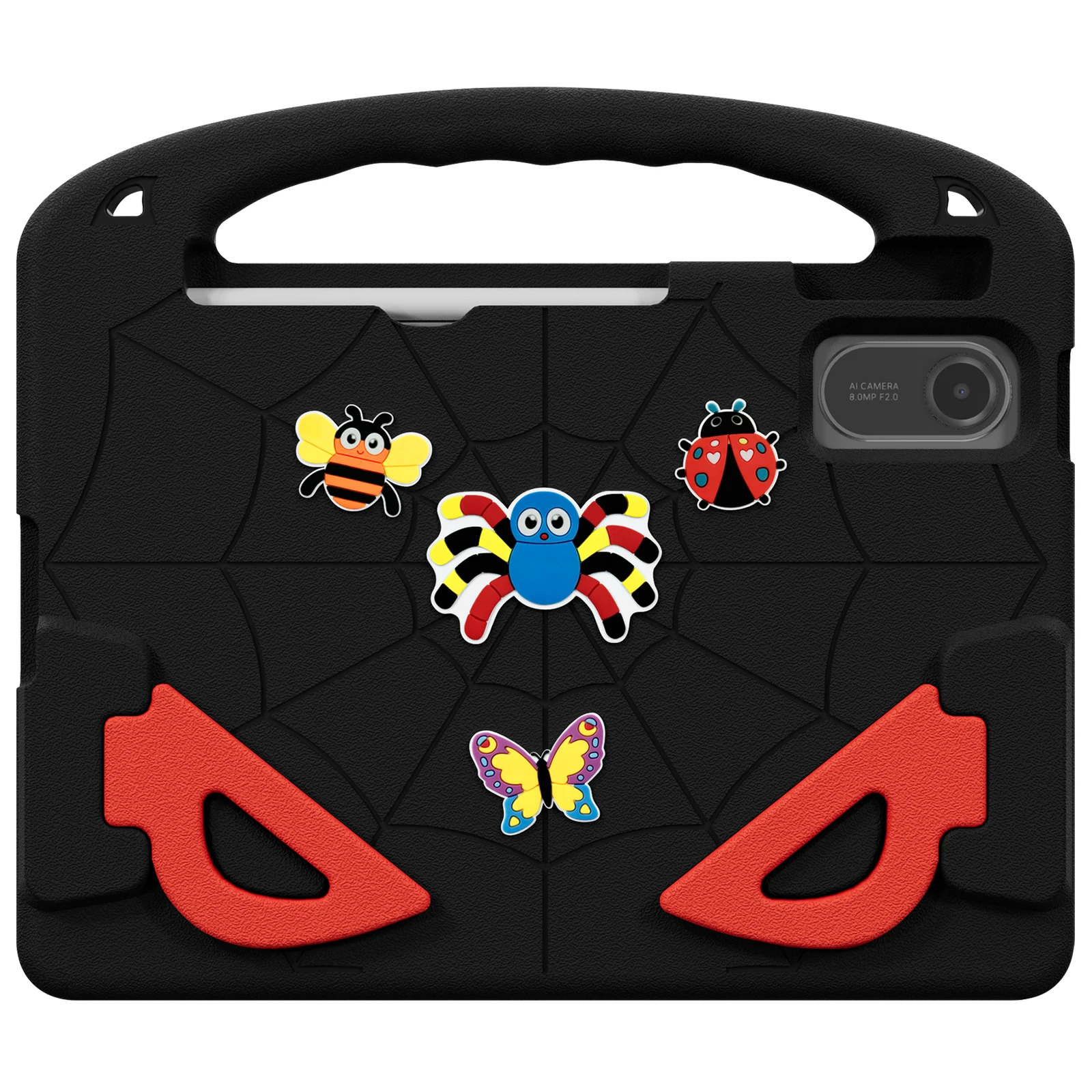 For Xiaomi Redmi Pad SE / Pad 2 11 Case Cartoon Insect Shockproof EVA Tablet Cover with Handle and Kickstand - Black+Red