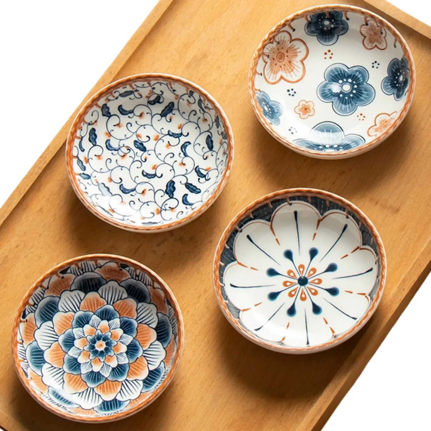 4 Pack 3 oz Small Soy Sauce Dish Ceramic Dipping Sauce Bowls Japanese Style/Cute/Pretty/Mini Bowls for Sushi,Side Dish,Ketchup,D