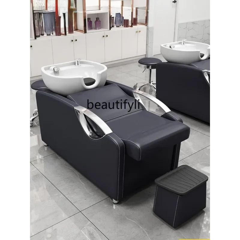 GY Barber Shop Hair Shampoo Chair Stainless Steel for Hair Salon Lying Half Simple Thai Salon Hair Punching Bed