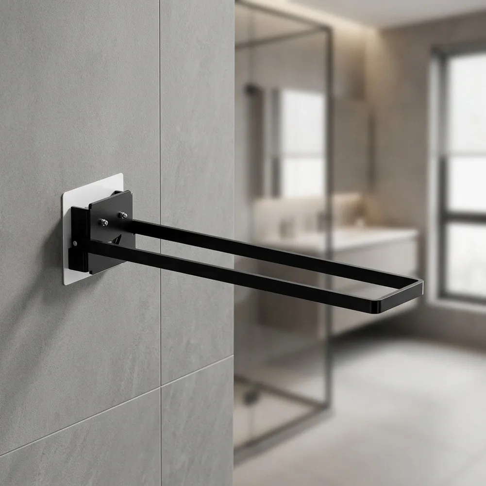 Brushed Stainless Steel Towel Rack SUS 304 for Wall or Cabinet Door Installation Foldable 90 Degree Space Efficient 25x7.8x7.2cm