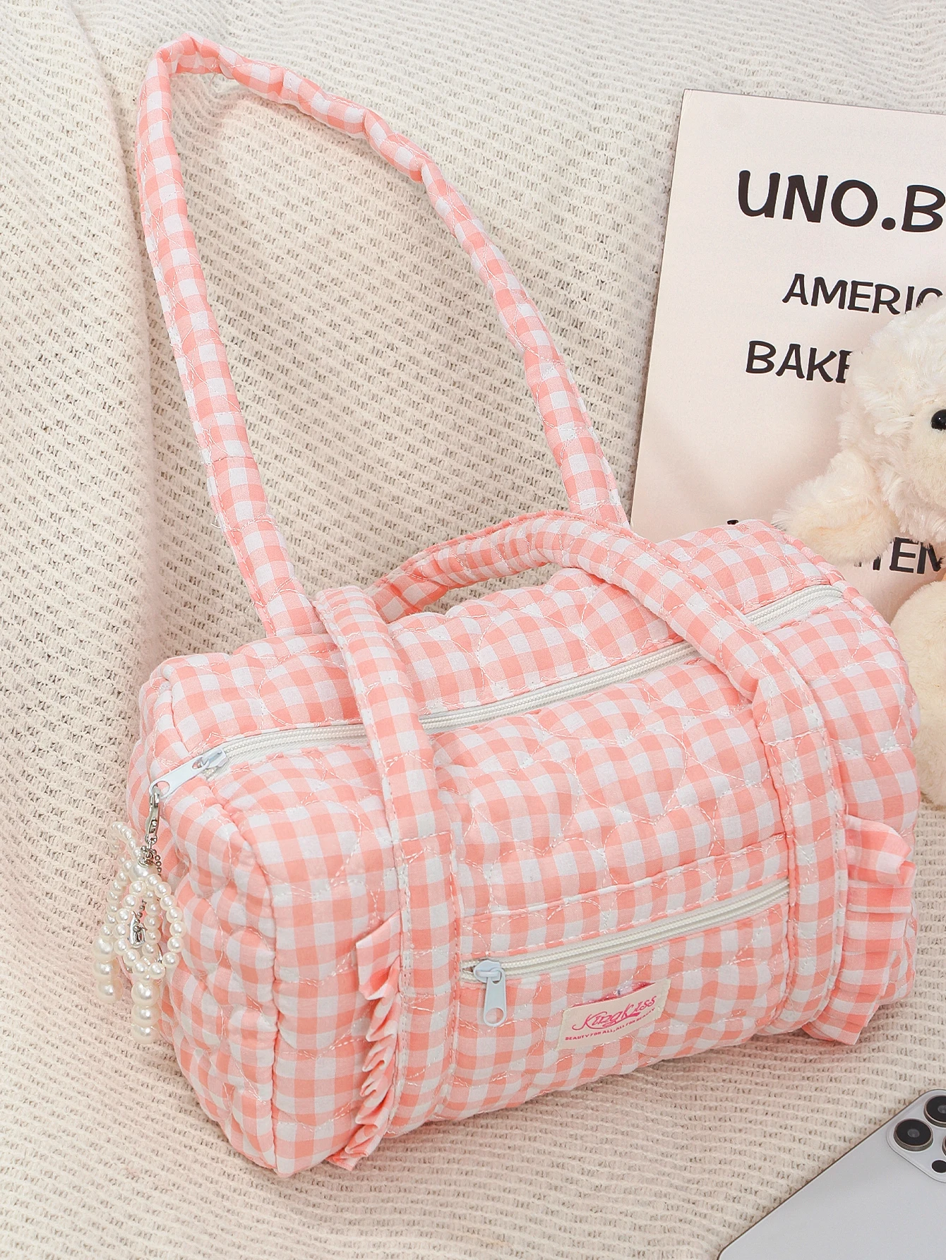 قطعة واحدة من حقيبة السفر الزرقاء المنقوشة، حقيبة سفر متعددة الوظائف ذات سعة كبيرة، حقيبة تخزين أدوات الزينة اليومية المحمولة