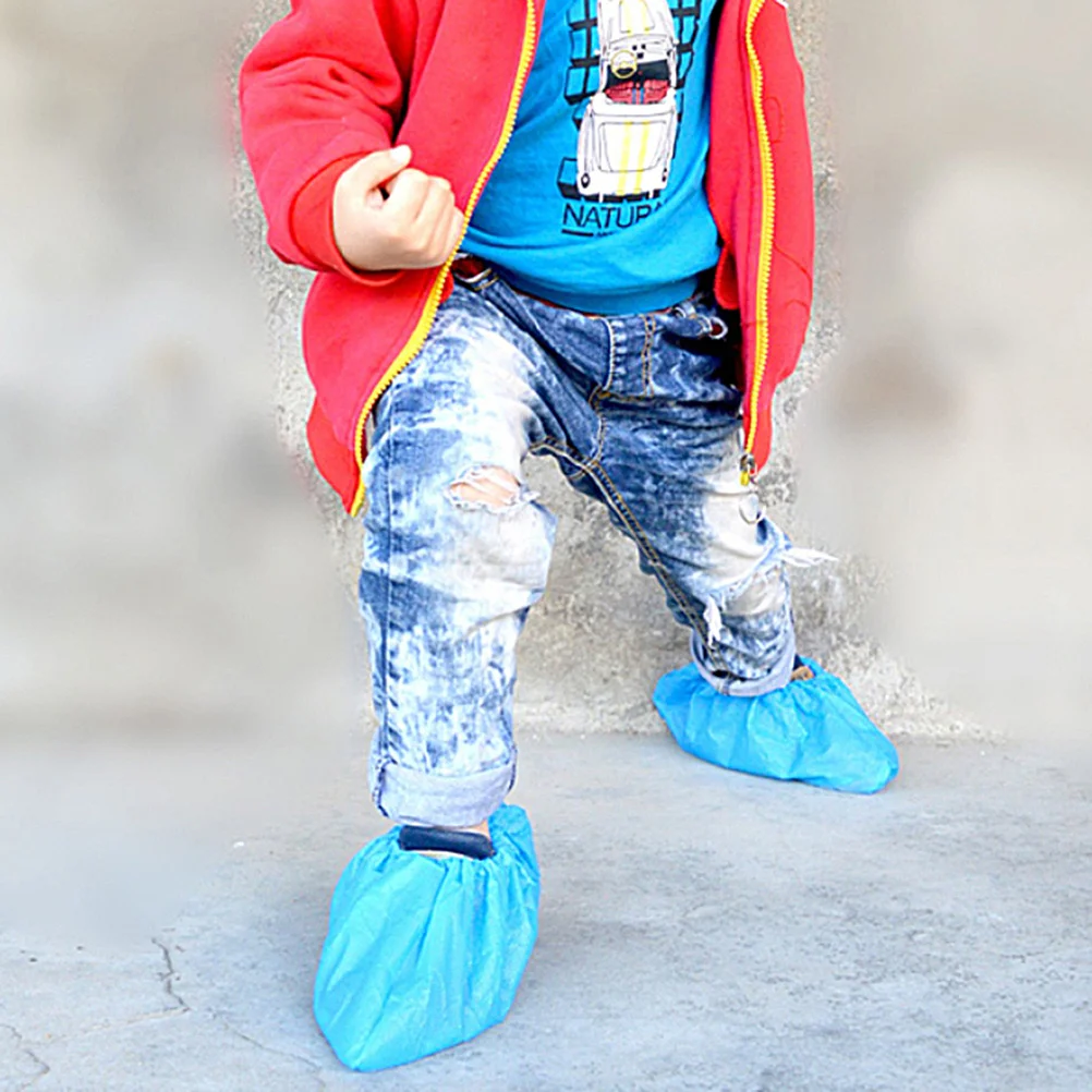 100Pcs Kids Disposable Waterproof Boot Covers Shoe Covers Non-Slip Blue Small 1-4 Years Indoor Outdoor Shoes Kids Shoes Cover