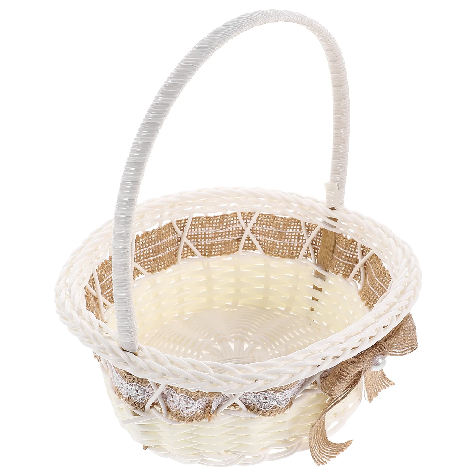 

Petal Basket Round 18x21cm Hand-woven Handle Baskets for Wedding Party Celebration Flower Girl Straw Storage Container