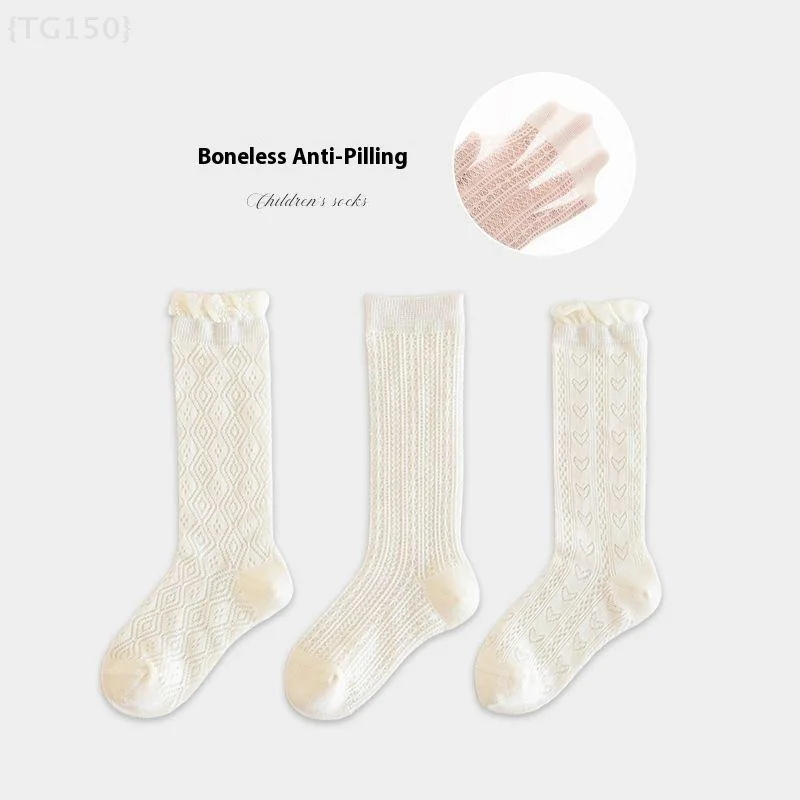 3 paia di calze principessa con volant in pizzo bianco - Calzini lunghi per bambini sottili e traspiranti in rete estiva per 3-12 anni