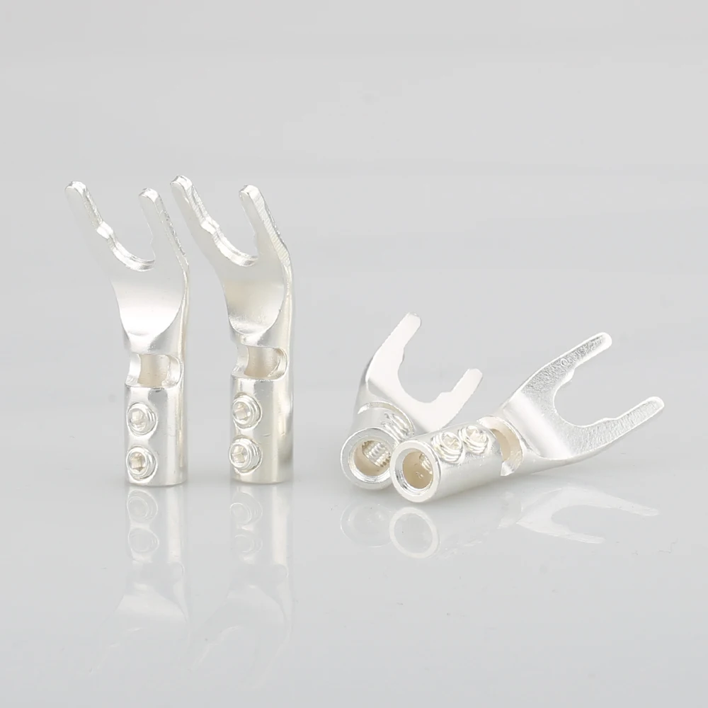 4/8 Stück 4,2 mm U Y-förmiger 24 Karat Gold/Silber/Rhodium-Massivkupfer-Stecker, Spaten, zwei verschlossener Stecker, Lautsprecherkabel, Drahtverbinder – Detail 9