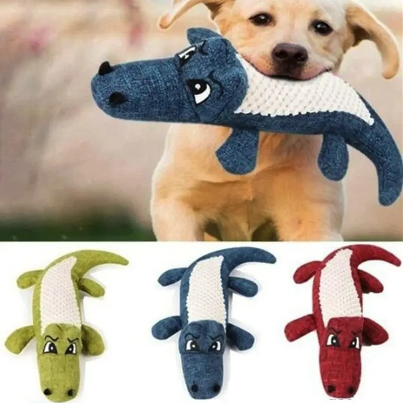Juguete para Perro de Peluche de Lino con Forma de Cocodrilo, Juguete Masticable para Perro con Sonido, Juguete para Limpiar los Dientes, Juguete Interactivo Resistente